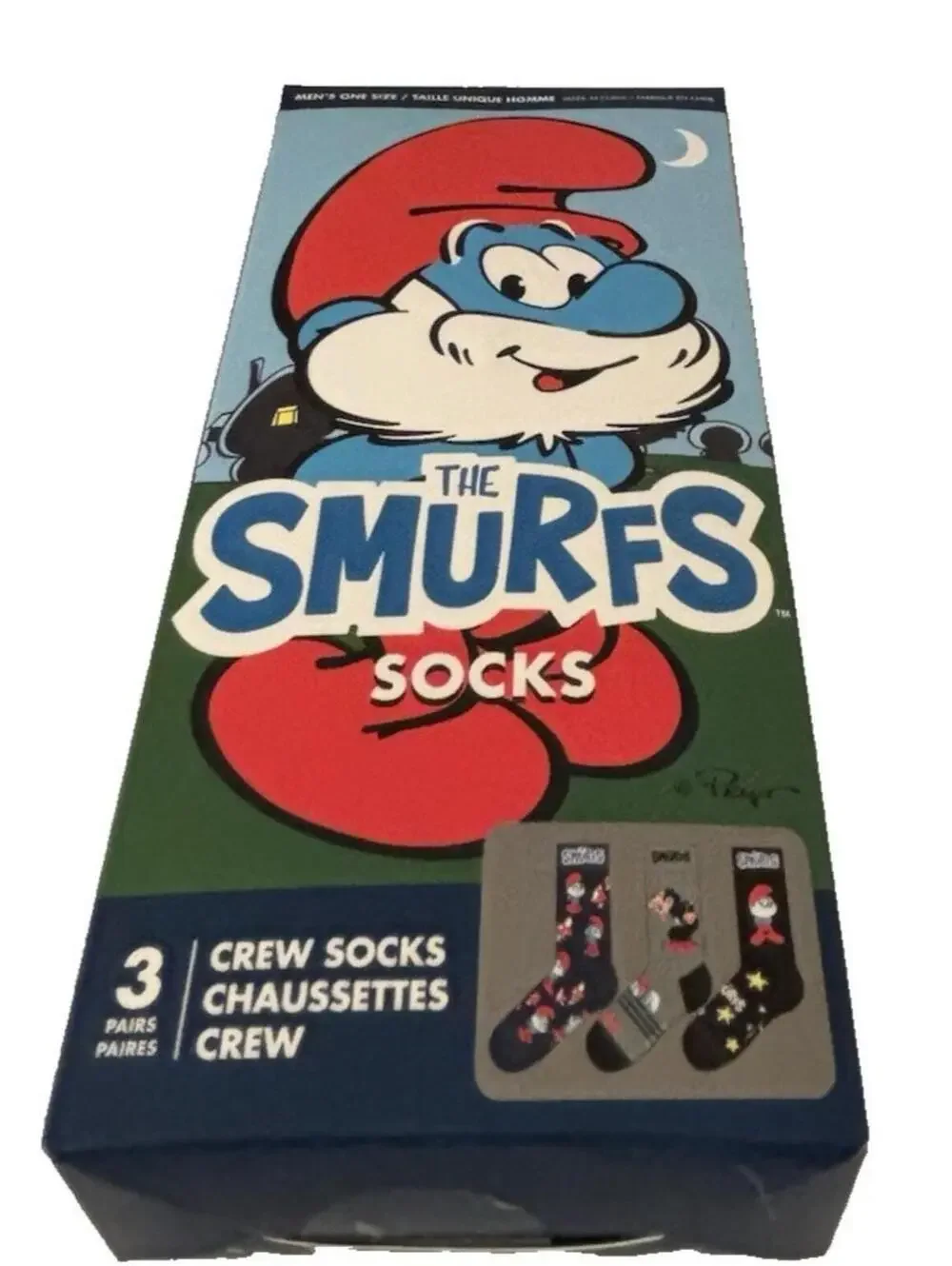 The Smurfs Papa Smurf Men’s 3-Pack Crew Socks US 7-12 Cartoon Character Footwear
